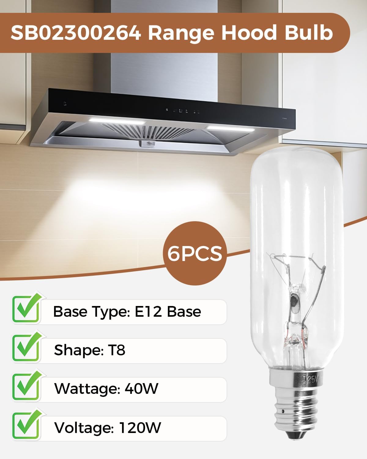 6 Pzas Bombilla E12 para Extractor Broan PM250-A/B