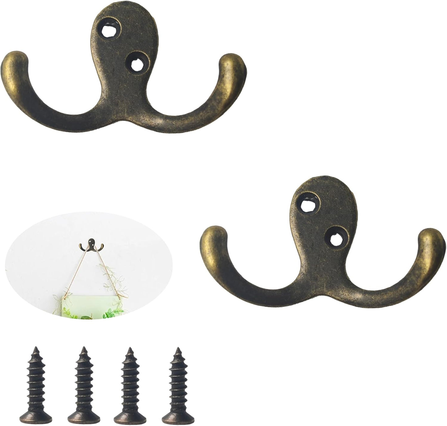 2 Ganchos Pared Doble Punta Metal para Baño Cocina Bronce