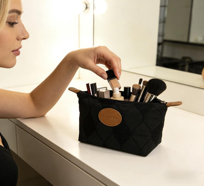 Bolsa maquillaje algodón funda organizadora con cremallera negro