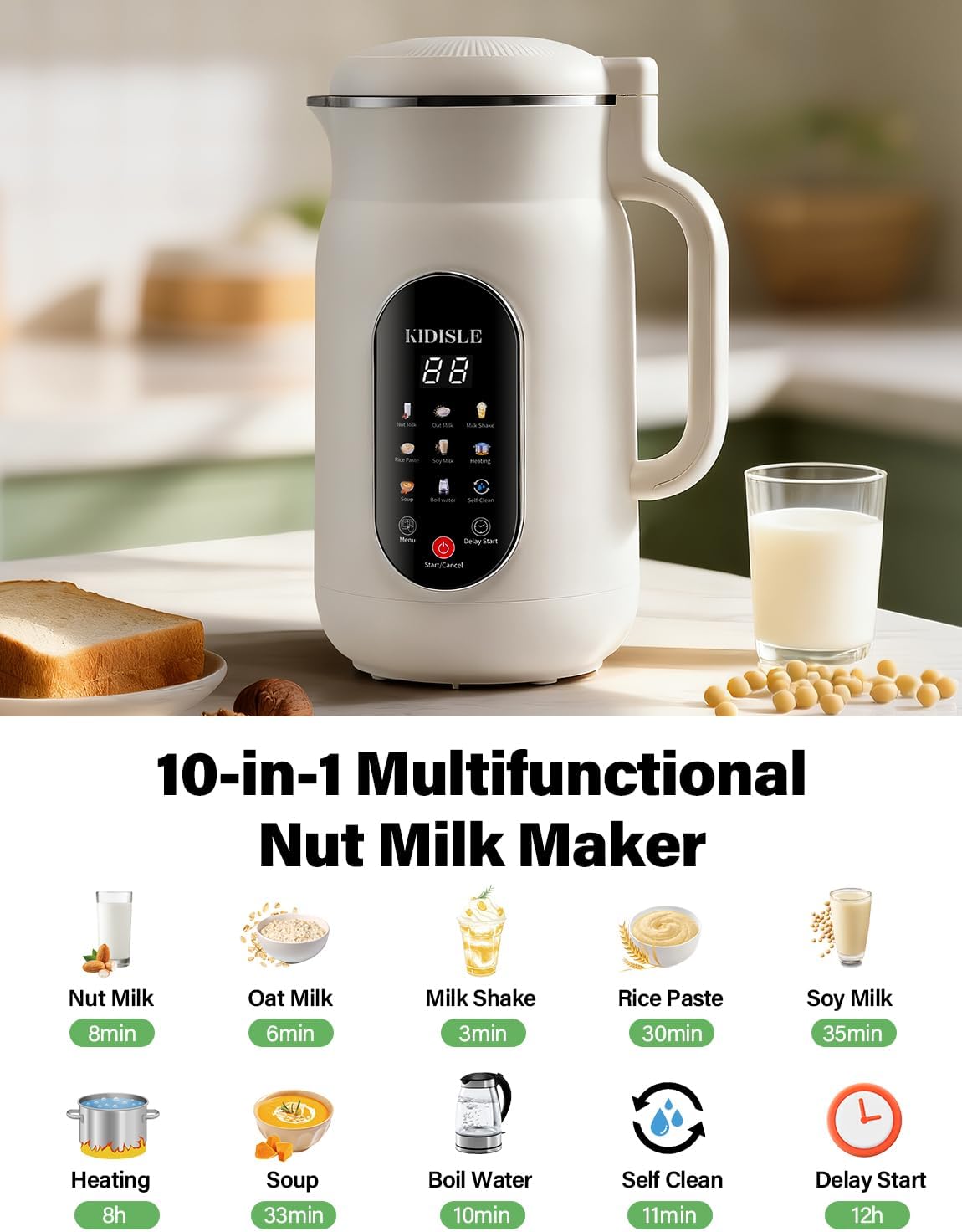 Máquina leche nuez 51oz 10en1 calienta 140°F tactil