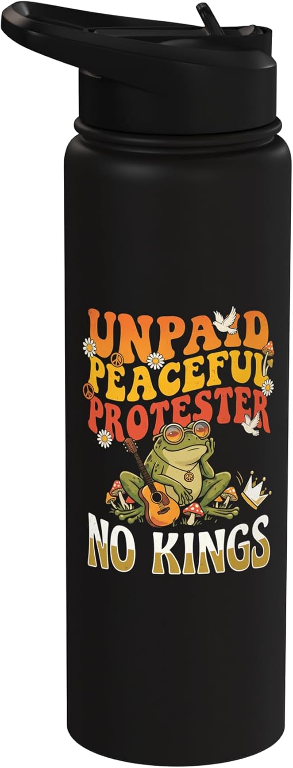Botella de agua aislada de acero inoxidable con ranas pro democracia