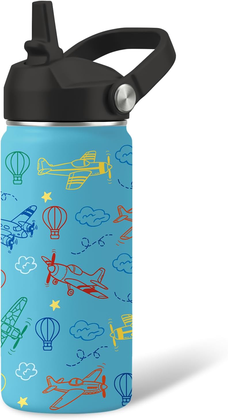 Botella de agua para niños de acero inoxidable 16 oz con popote sin BPA