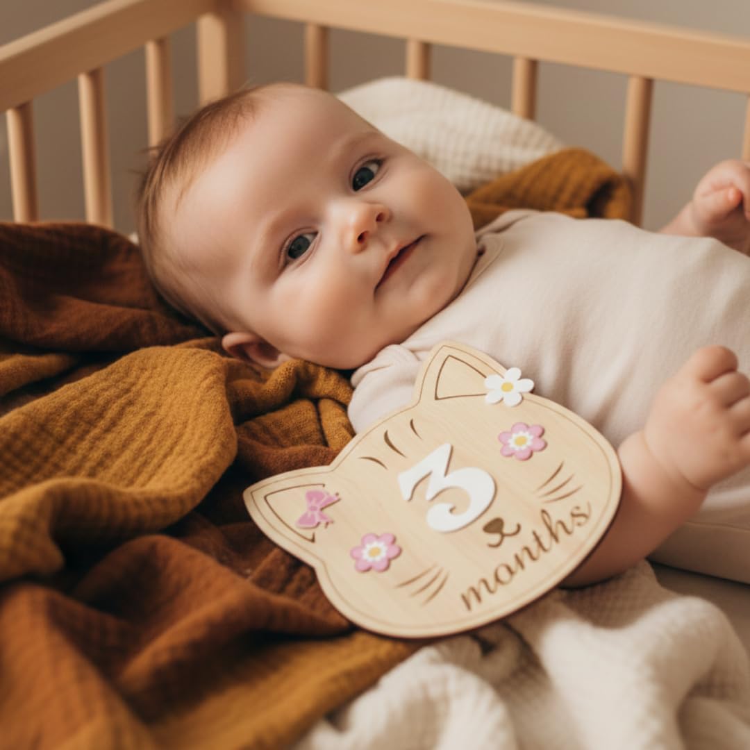 Letreros madera hitos bebé 1-12 meses con números