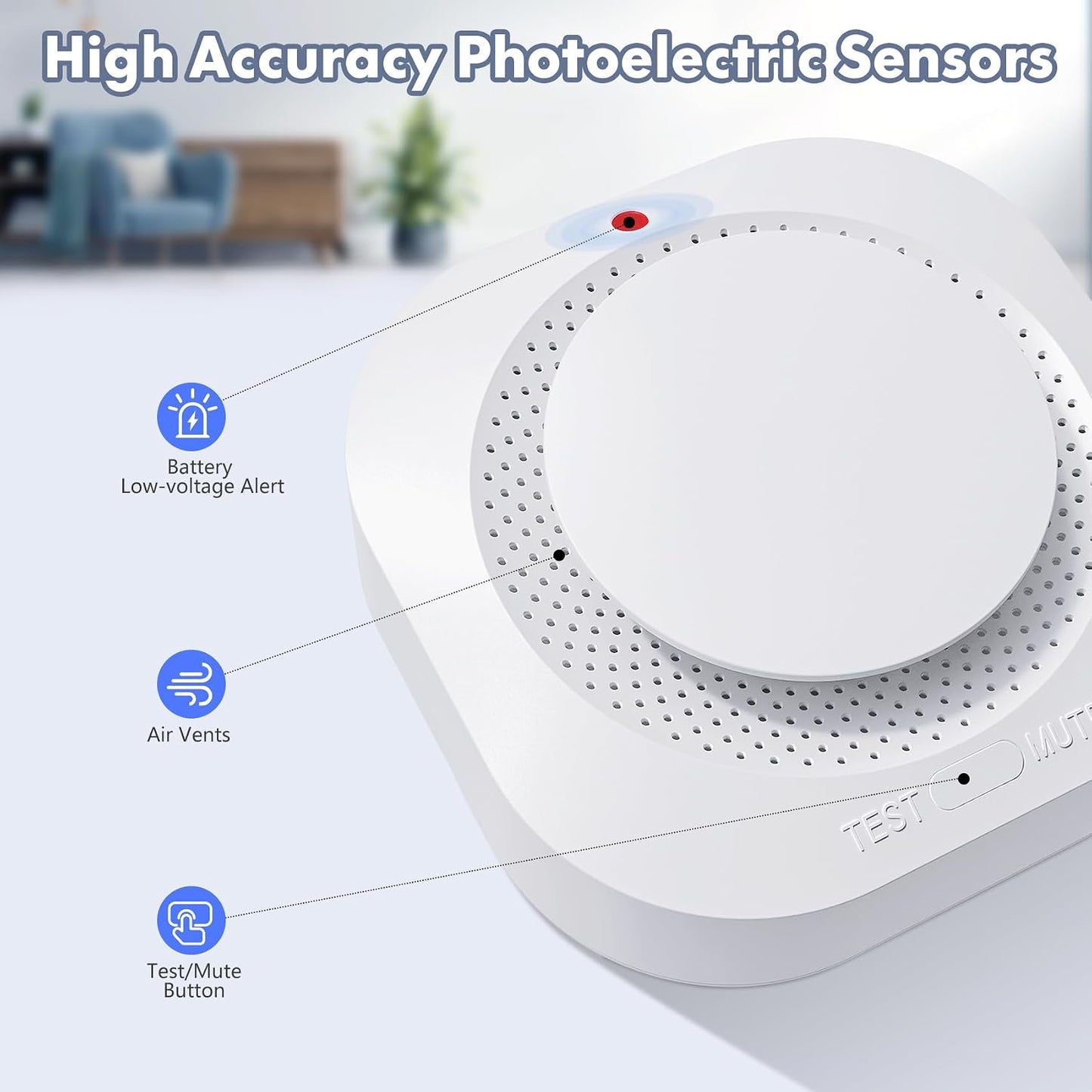 Detector humo a pilas tecnología fotoeléctrica LED 6 pzas
