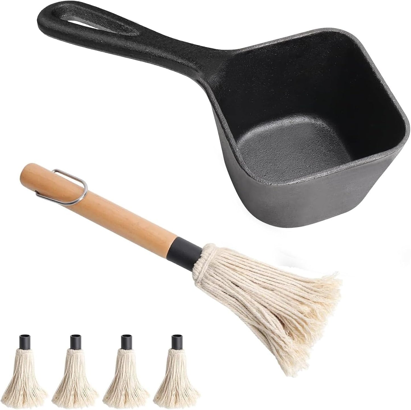 Juego ollas hierro fundido cepillo trapeador 4 cabezales parrilla