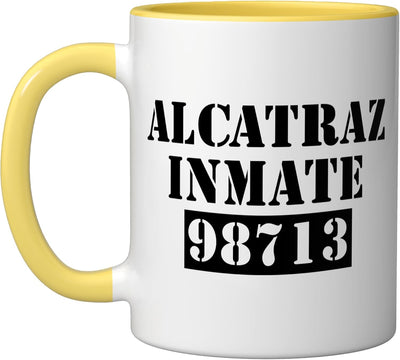 Taza de cerámica Alcatraz Prison Inmate Halloween amarilla/blanca