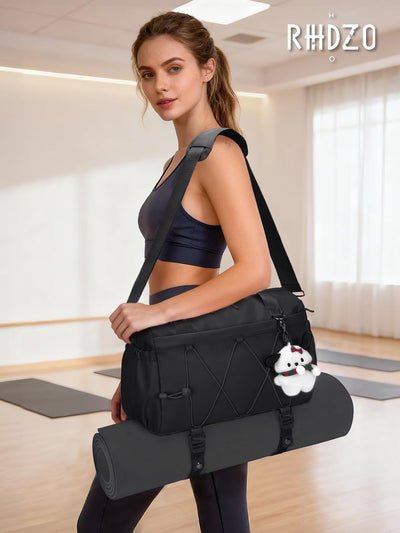 Bolso gimnasio mujer soporte yoga compartimento agua negro