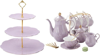 Set 22 Pzas Té Porcelana Soporte Cupcakes 3 Niveles
