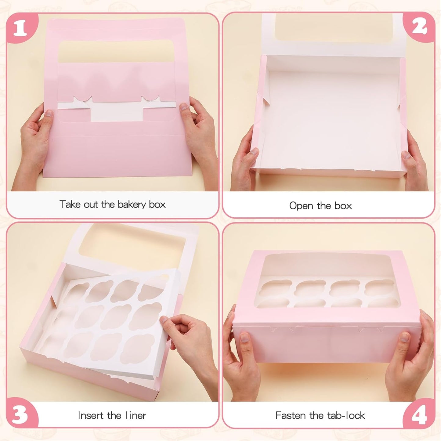 Cajas para magdalenas y cupcakes con ventana Moretoes rosa
