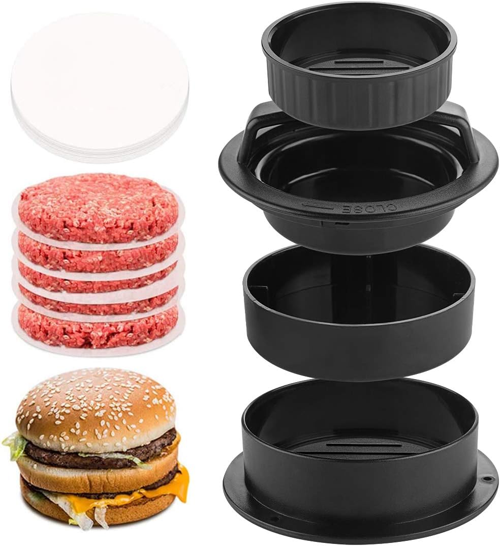 Prensa hamburguesas 3en1 con papel cera antiadherente