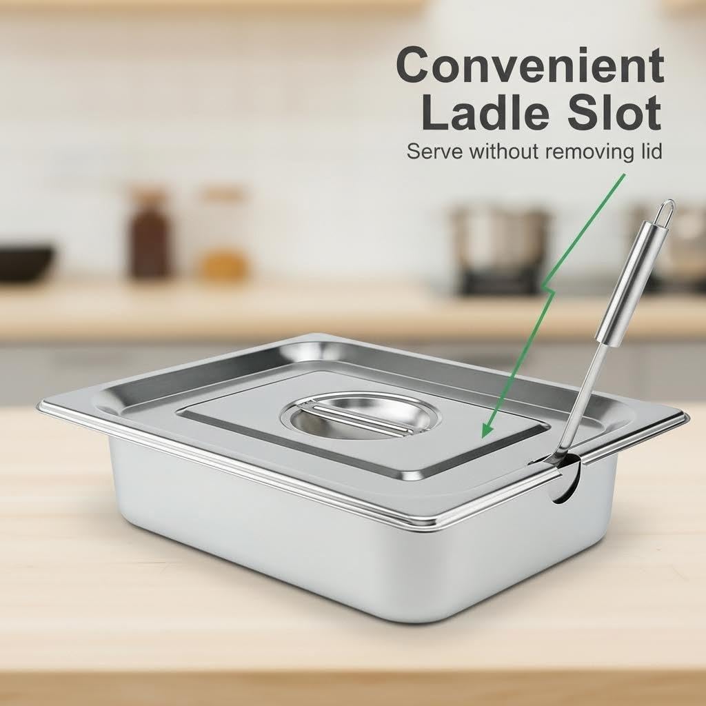 Paquete de 2 cubiertas para sartén hotel con muescas 1/4 y tapa de vapor acero inoxidable