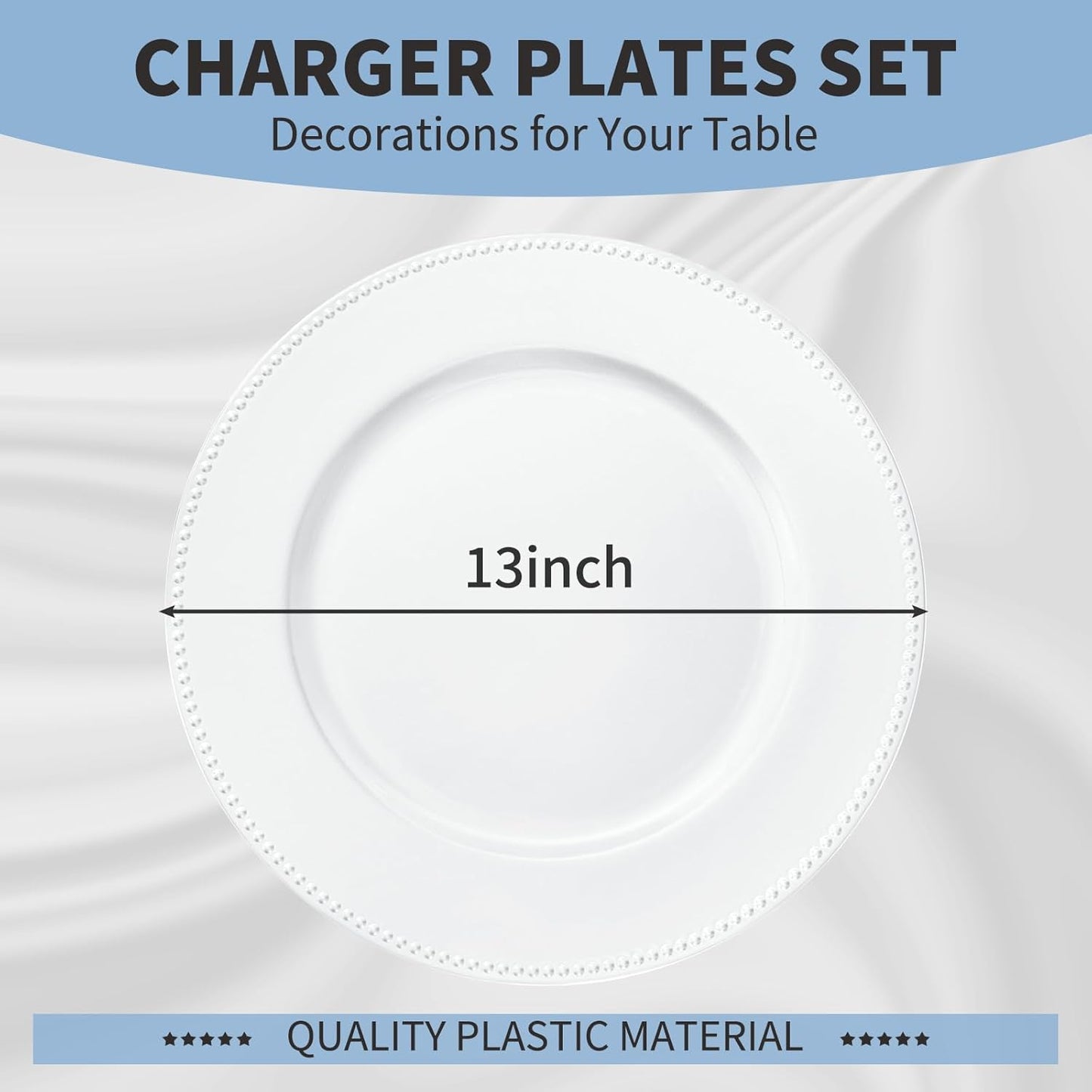 50 Platos Carga Blancos 13pulg Con Cuentas Redondos Bodas Eventos