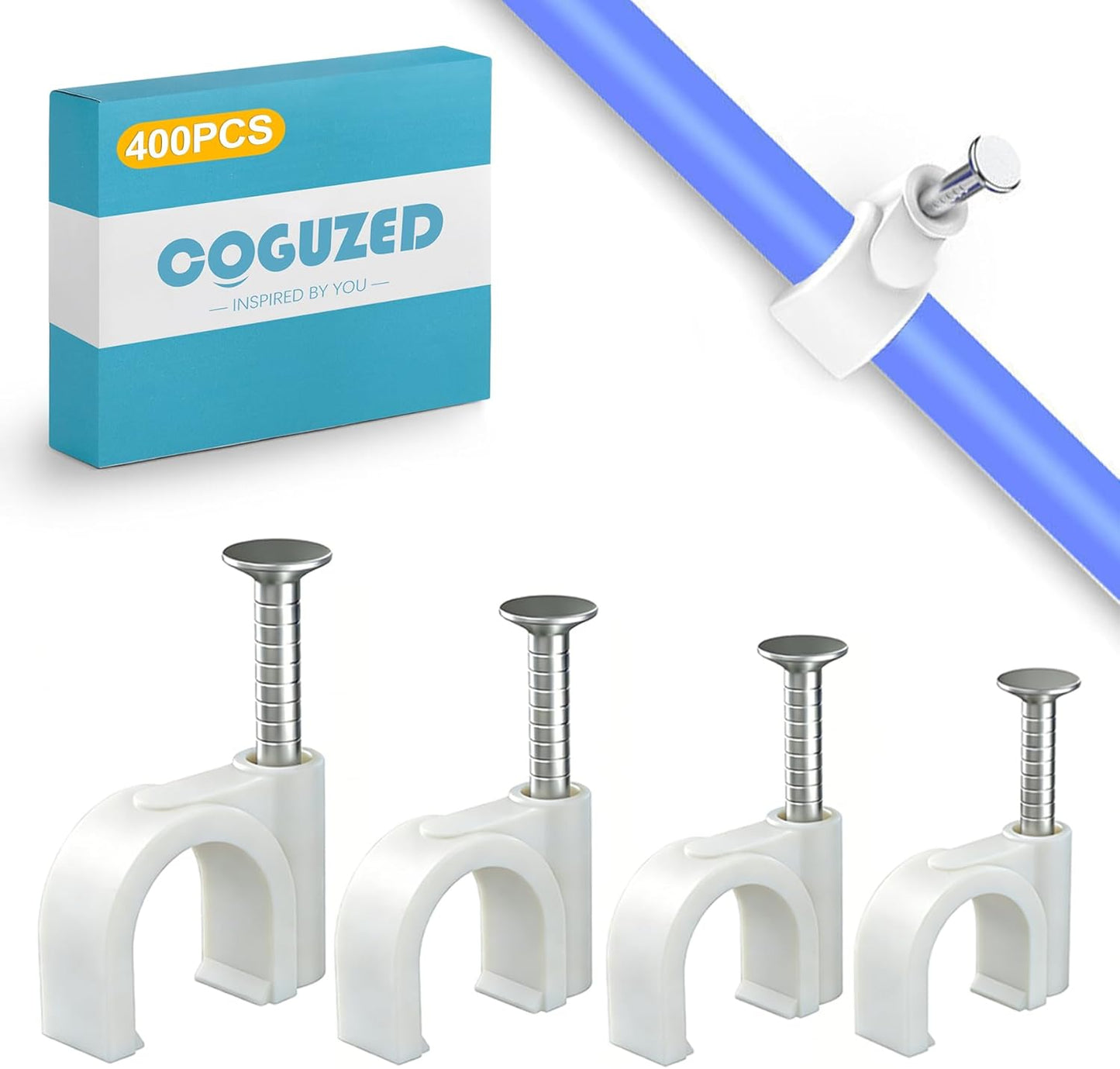 400 Grapas Cable Blancas Clips Alambre 0.157-0.394pulg Con Clavos