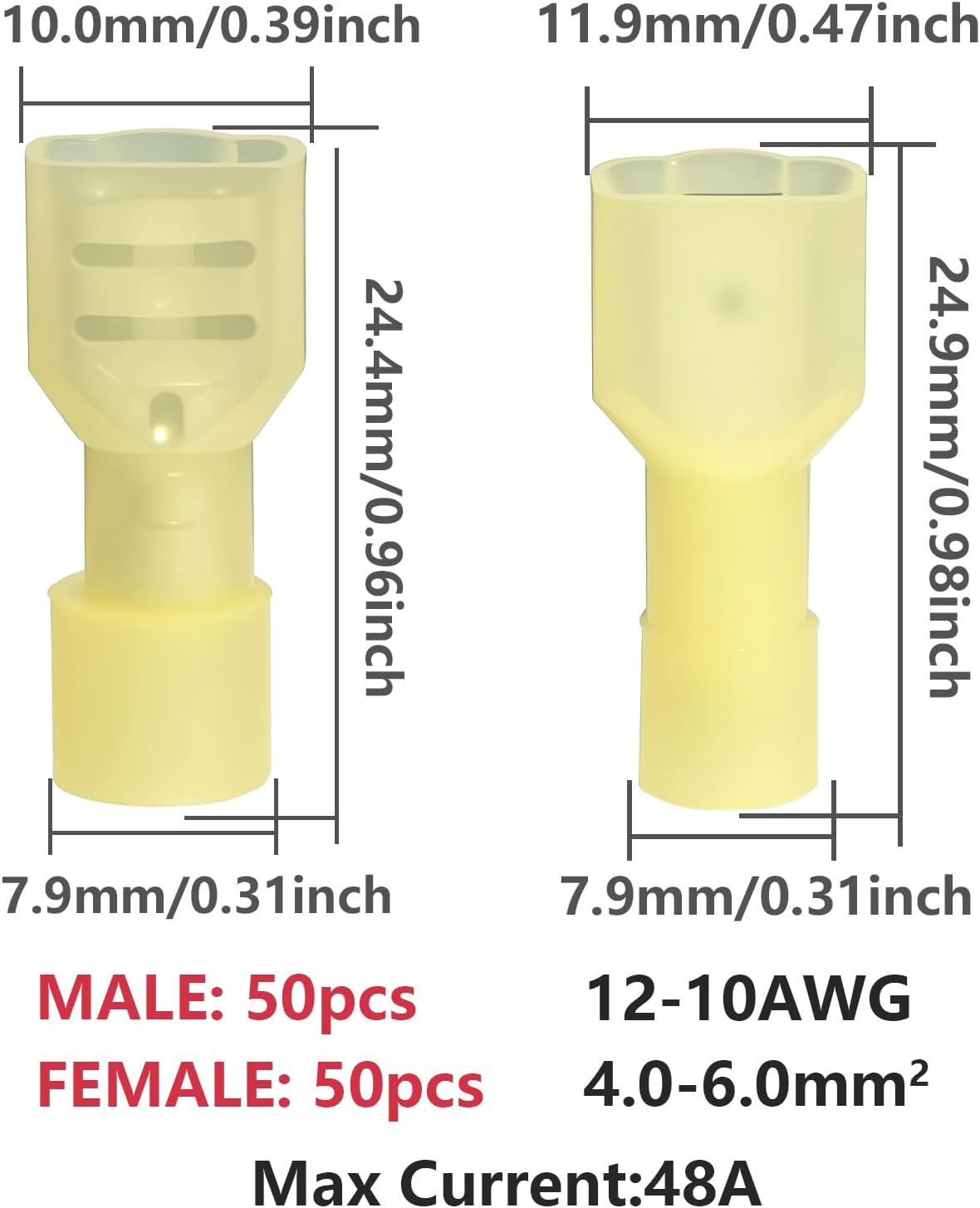 100 Pzas Conectores Nylon 12-10 AWG Amarillo