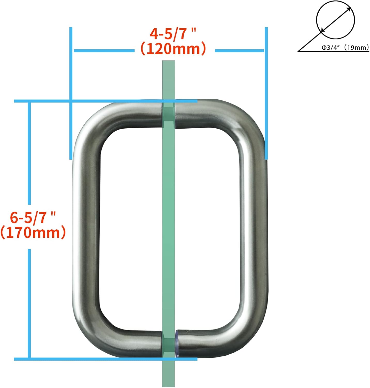 Manija puerta ducha 6pulg comp vidrio acero inox niquel cepillado