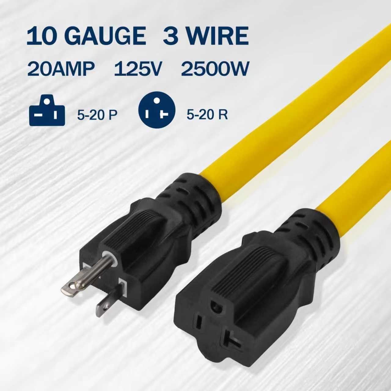 Cable extensión exterior 6ft enchufe T-Blade 20A para césped