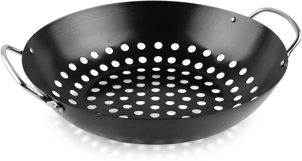 Wok redondo para parrilla con asa para verduras StriFry