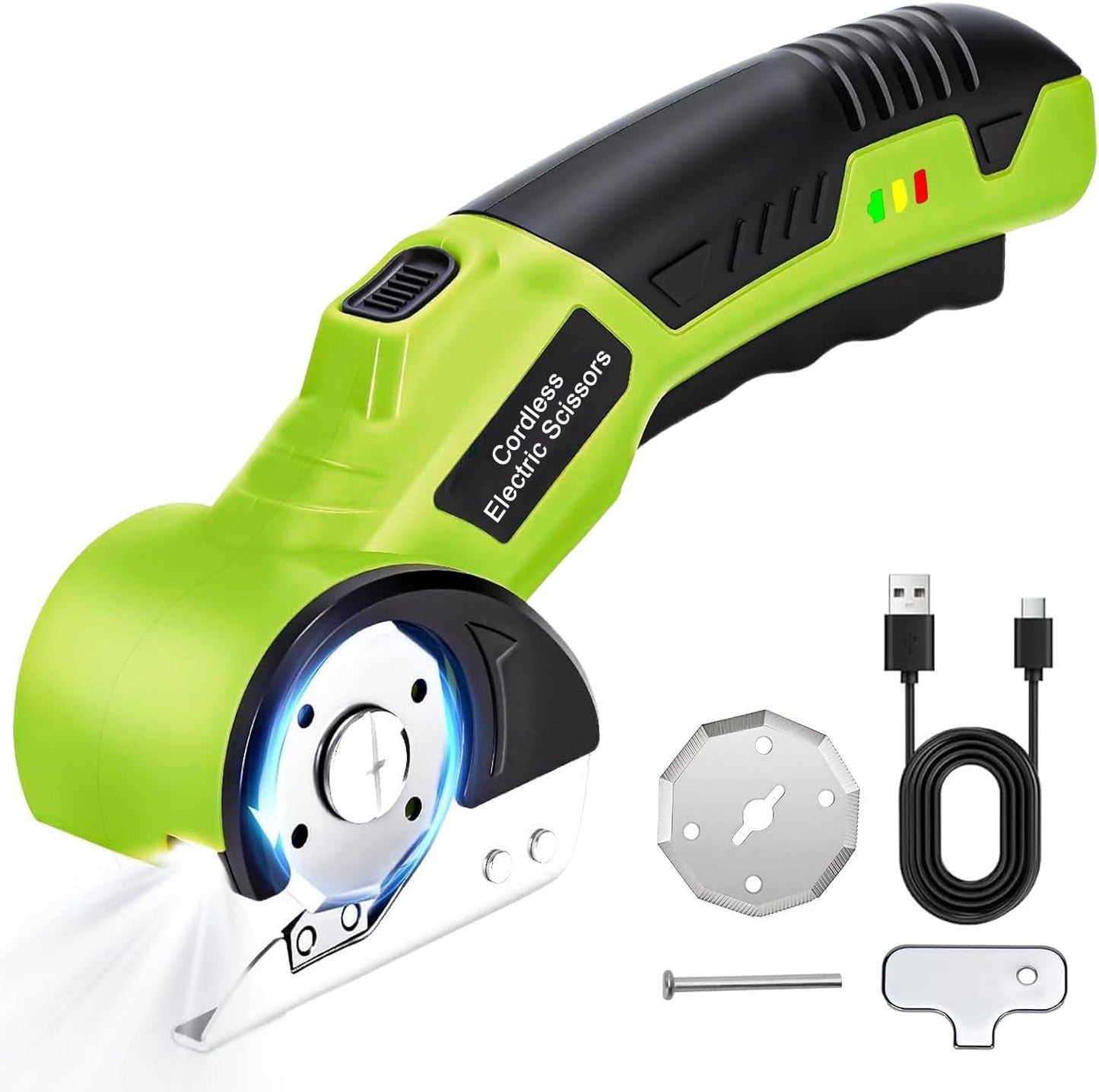 Tijeras eléctricas inalámbricas cortador cartón 4V 2 cuchillas LED