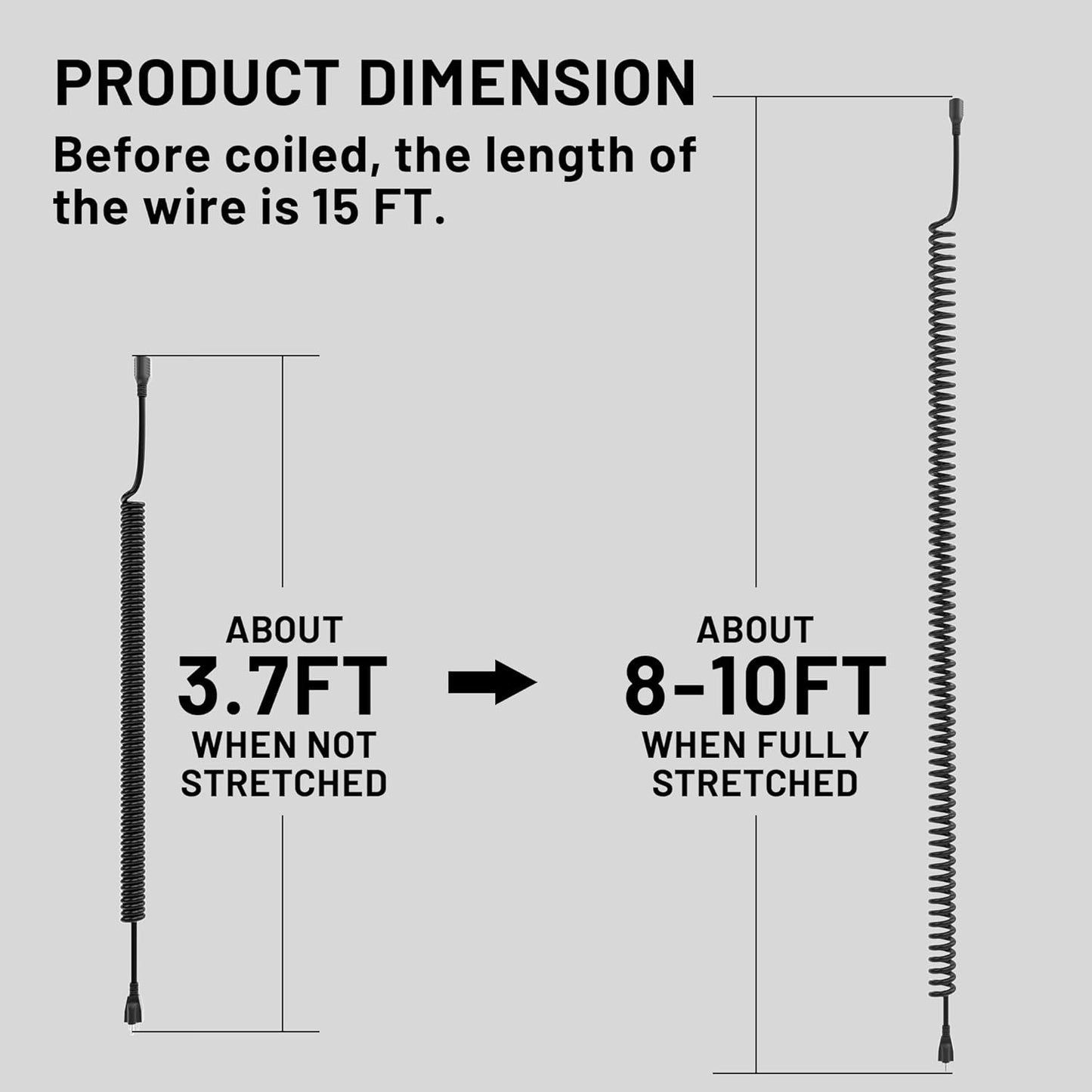 Cable extensión en espiral negro 10ft 3 clavijas para herramientas