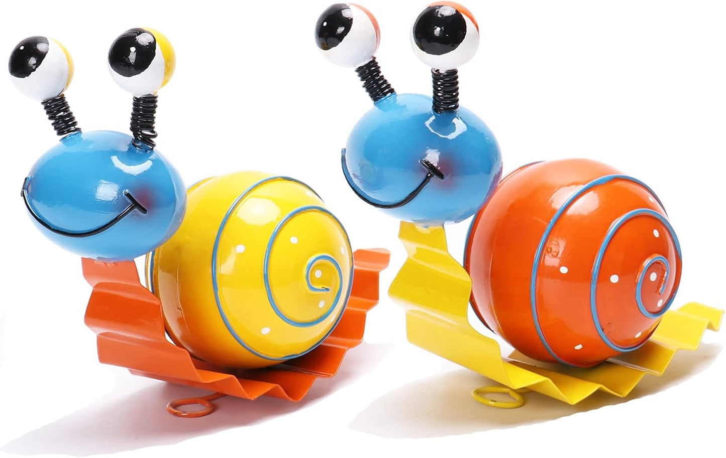 Juego 2 decoración metal jardín caracol amarillo naranja