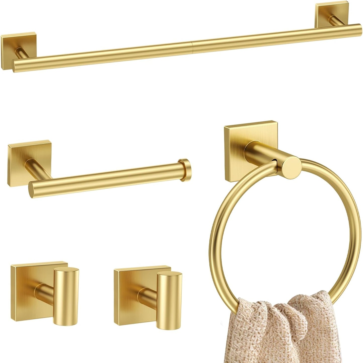 Set 5 Pzas Accesorios Baño Oro Cepillado Acero Inox 23.6pulg