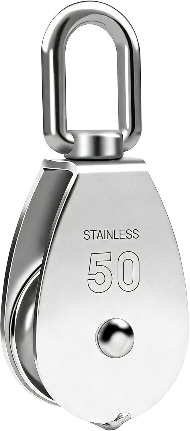 Bloque polea acero inox M50 con gancho giratorio