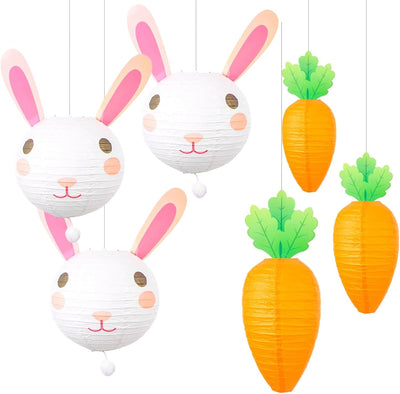Juego faroles papel Pascua 3 conejitos y linternas zanahoria