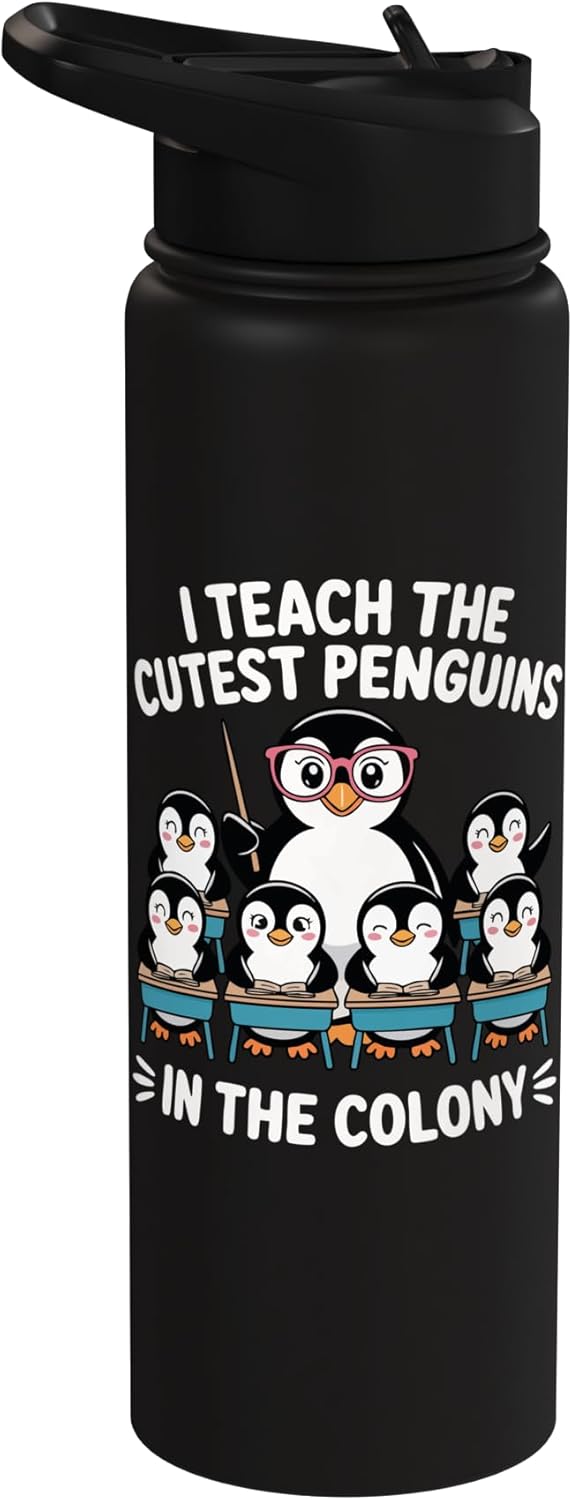 Botella de agua acero inoxidable aislada con pingüinos