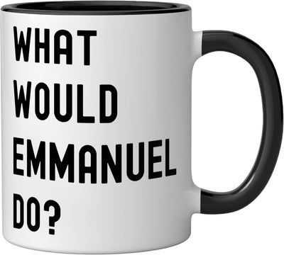 Taza de cerámica What Would Emmanuel Do Negro/Blanco