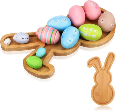 Plato de conejo de Pascua de bambú y madera para aperitivos y decoración