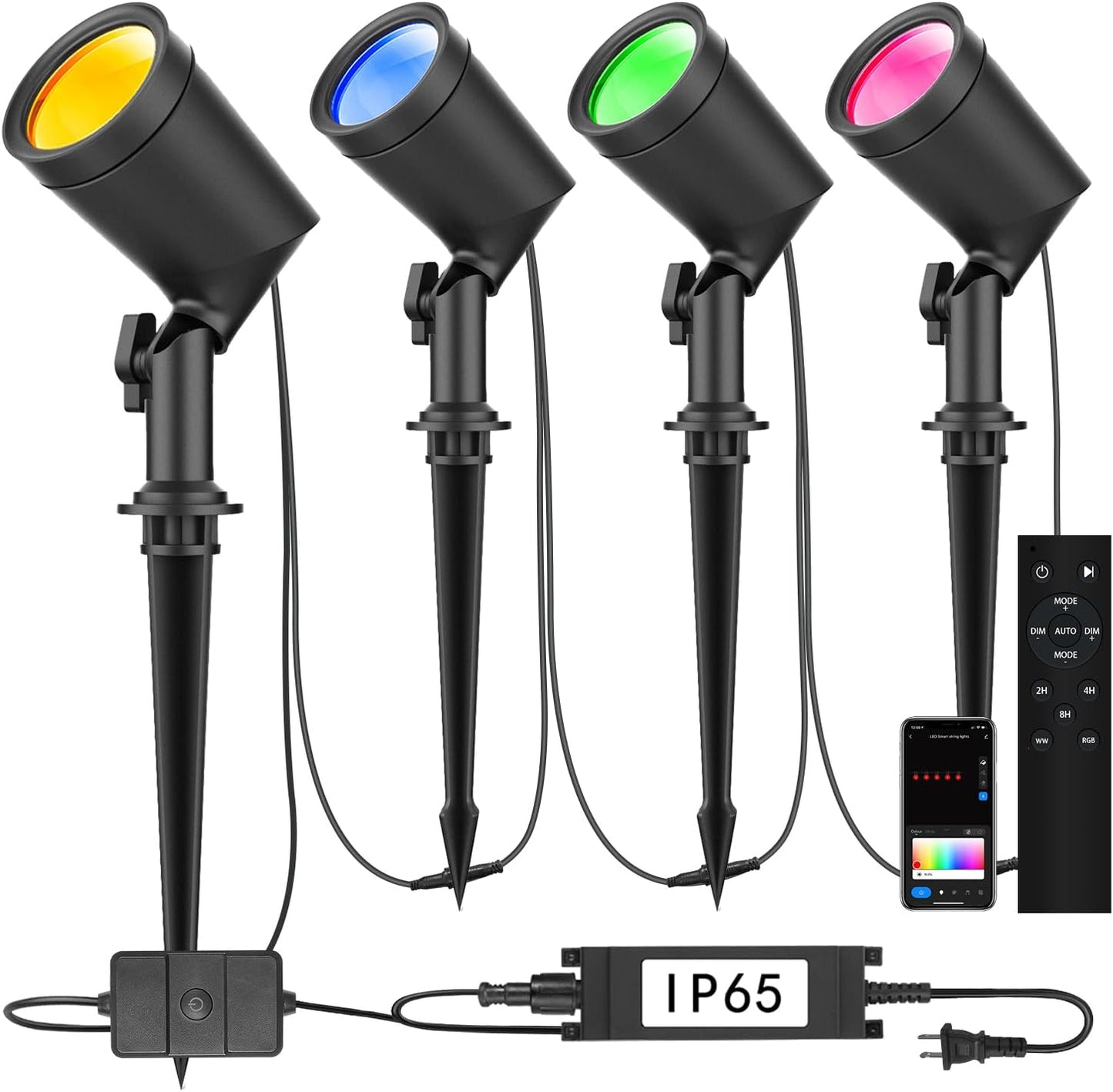 4 Pzas Luces Jardín RGBW con Control Alexa Google Home IP65