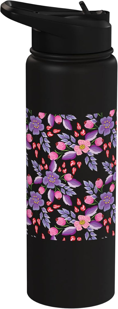 Botella de agua floral aislada de acero inoxidable