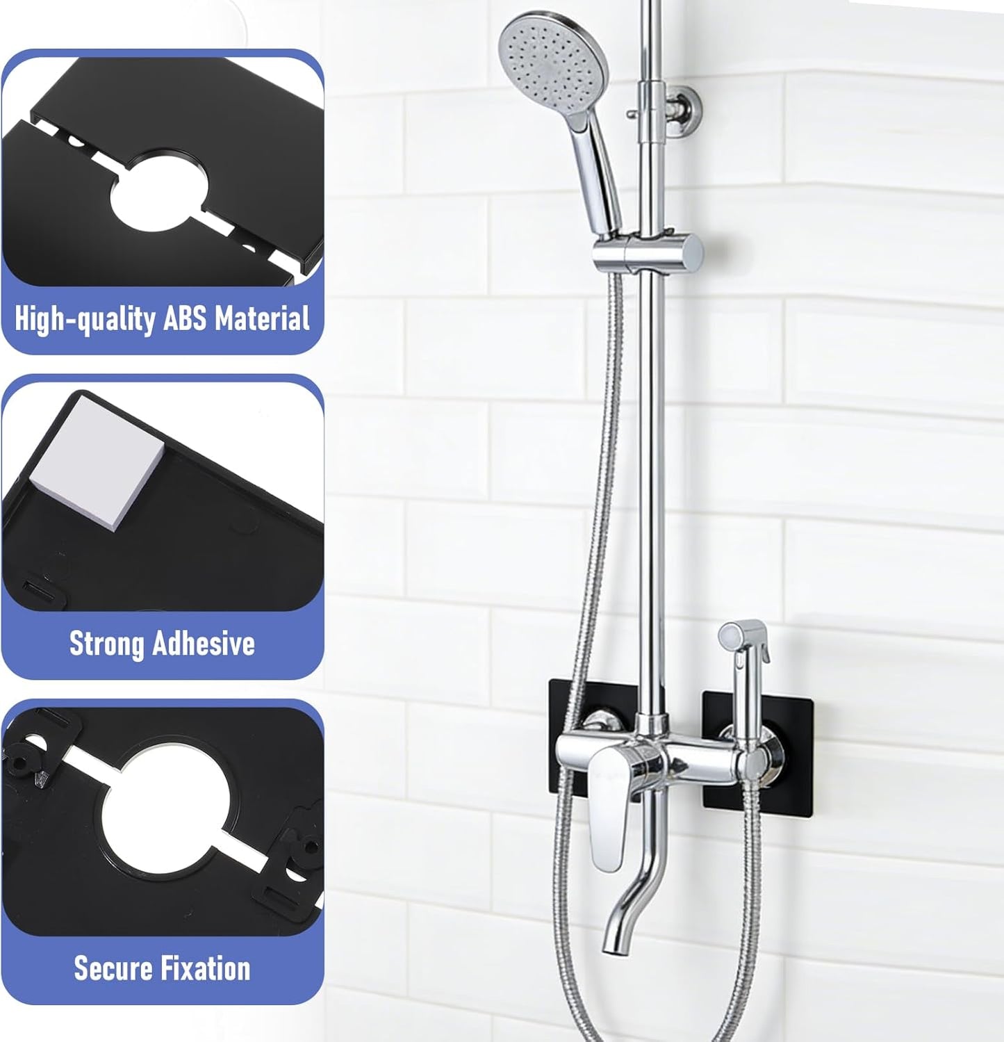 2 Bridas Ducha Placa Cuadrada 3.5pulg Negro Mate Autoadhesiva