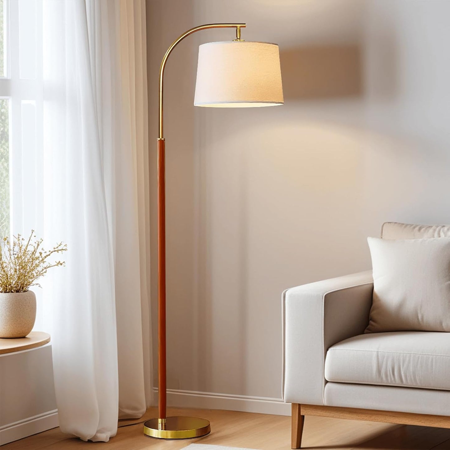 Lámpara pie arco nogal 65pulg sala dormitorio 3 niveles
