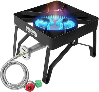 Quemador propano BTU regulador 0-30 PSI manguera acero trenzado negro