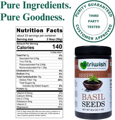 Semillas albahaca 35.2oz 100% naturales sin gluten para batidos