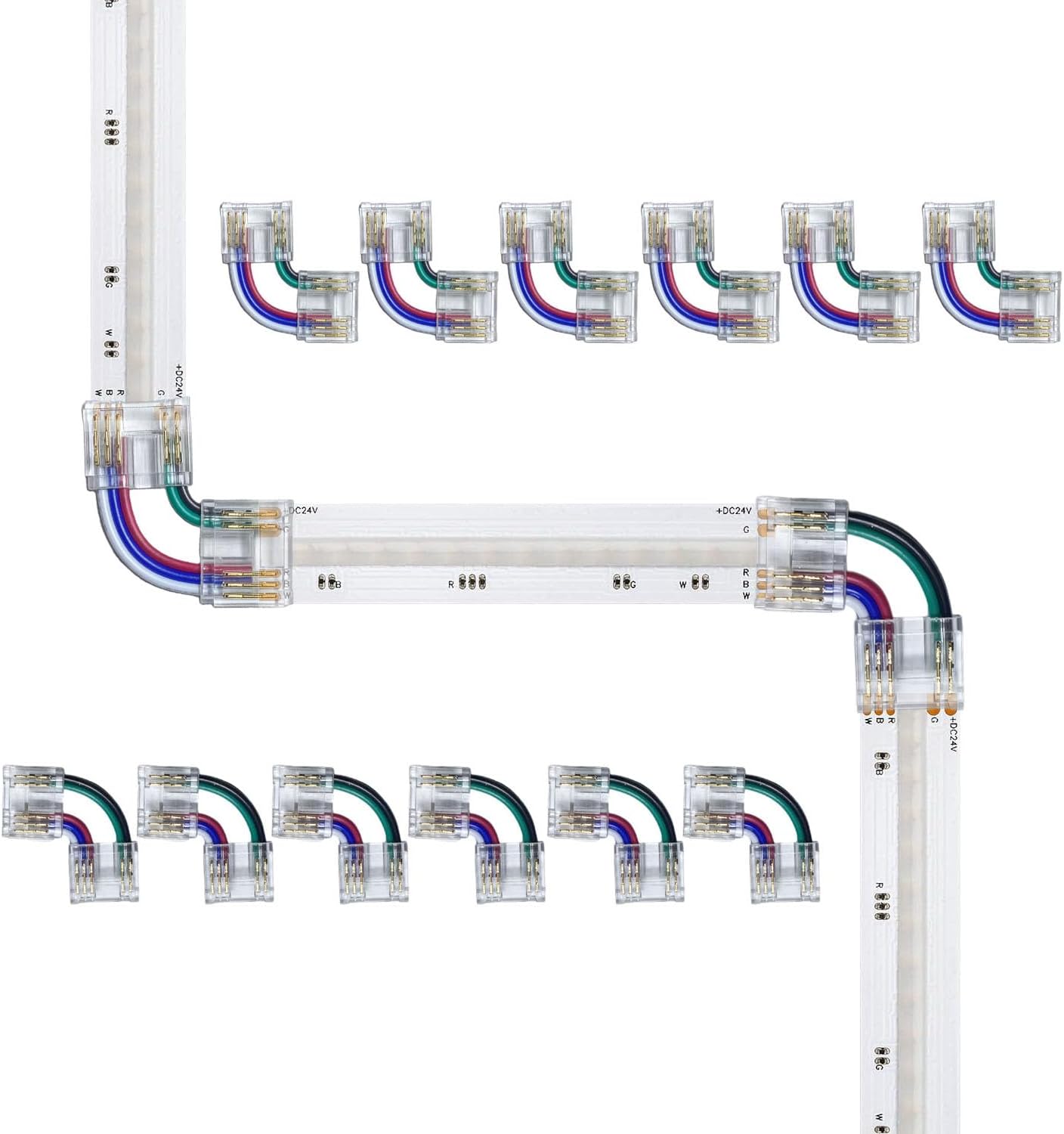 Conectores LED en forma de L para tiras COB RGBW 5 pines