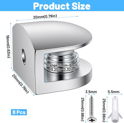 8 Soportes Vidrio Acero Inox Abrazaderas Ajustables Sin Marco