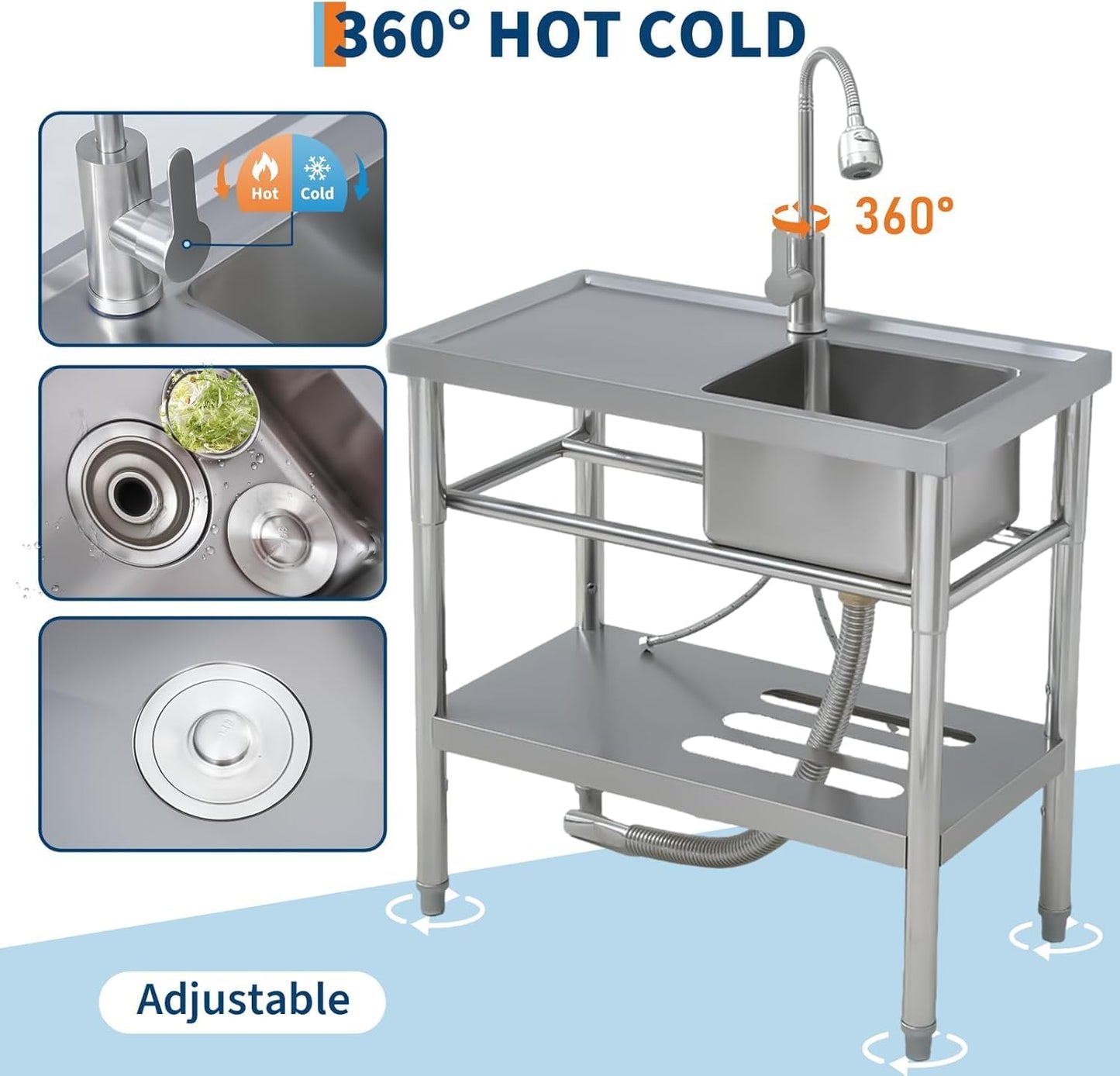 Fregadero utilitario acero inoxidable 30 x 16 pulgadas con grifo