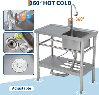 Fregadero utilitario acero inoxidable 30 x 16 pulgadas con grifo