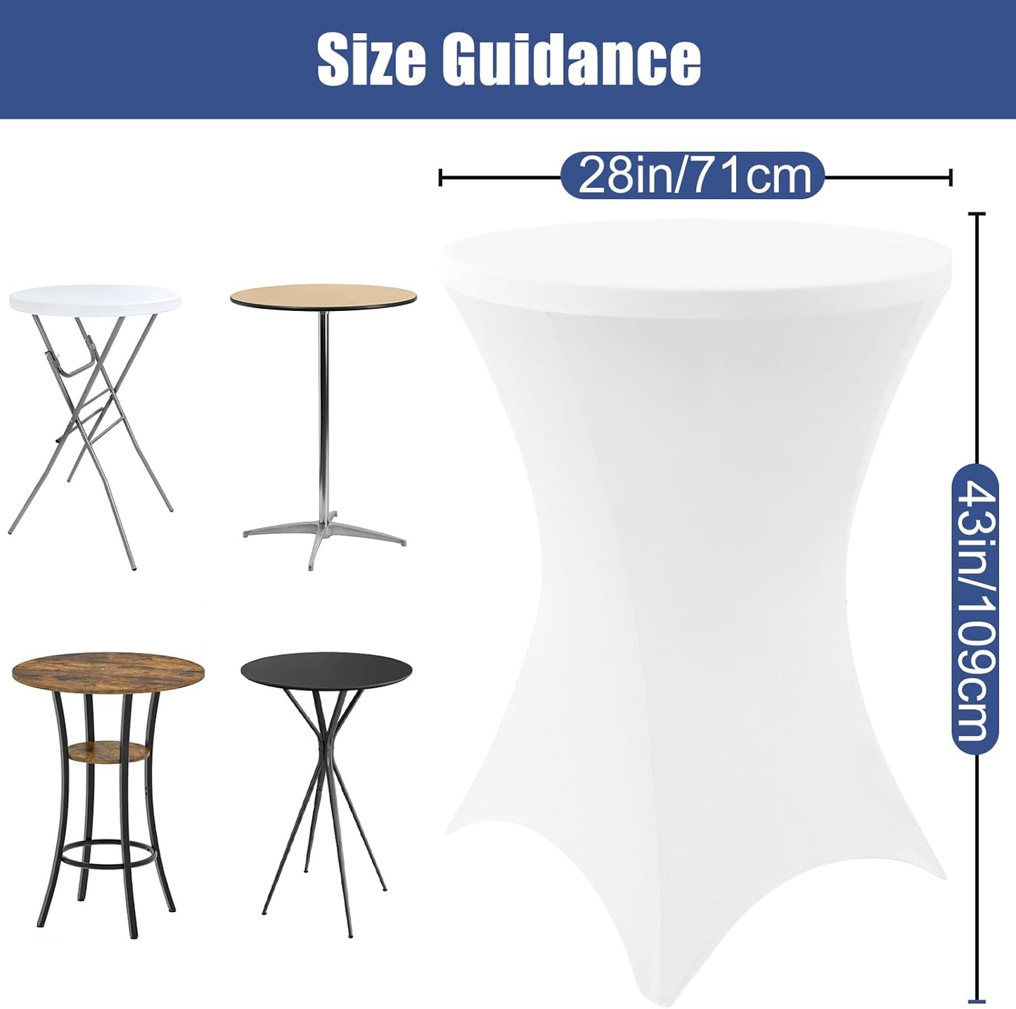 4 Pzas Fundas Elastano Mesa Cóctel 28x43pulg Blanco
