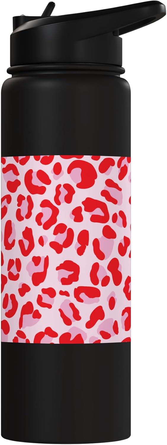 Botella de agua acero inoxidable estampado leopardo rojo y rosa
