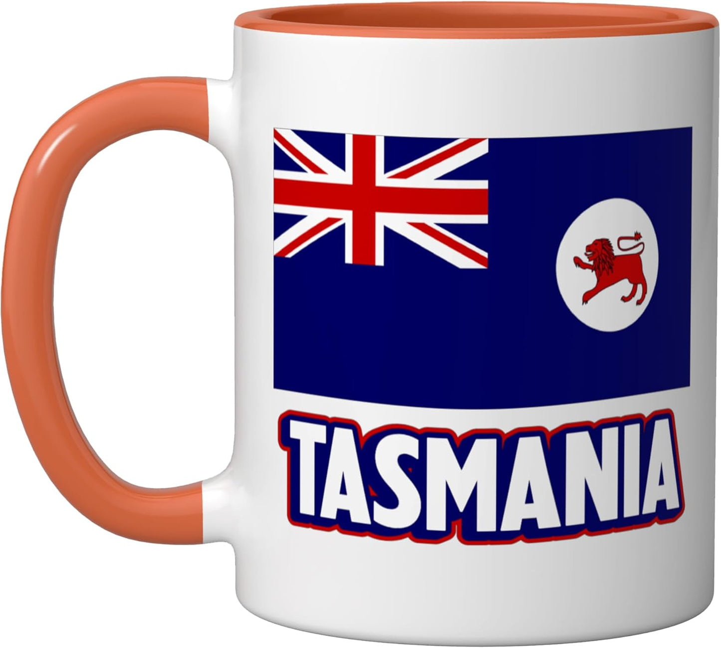 Taza cerámica Tasmanian Flag de Tasmania para hombres, mujeres y niños en naranja/blanco