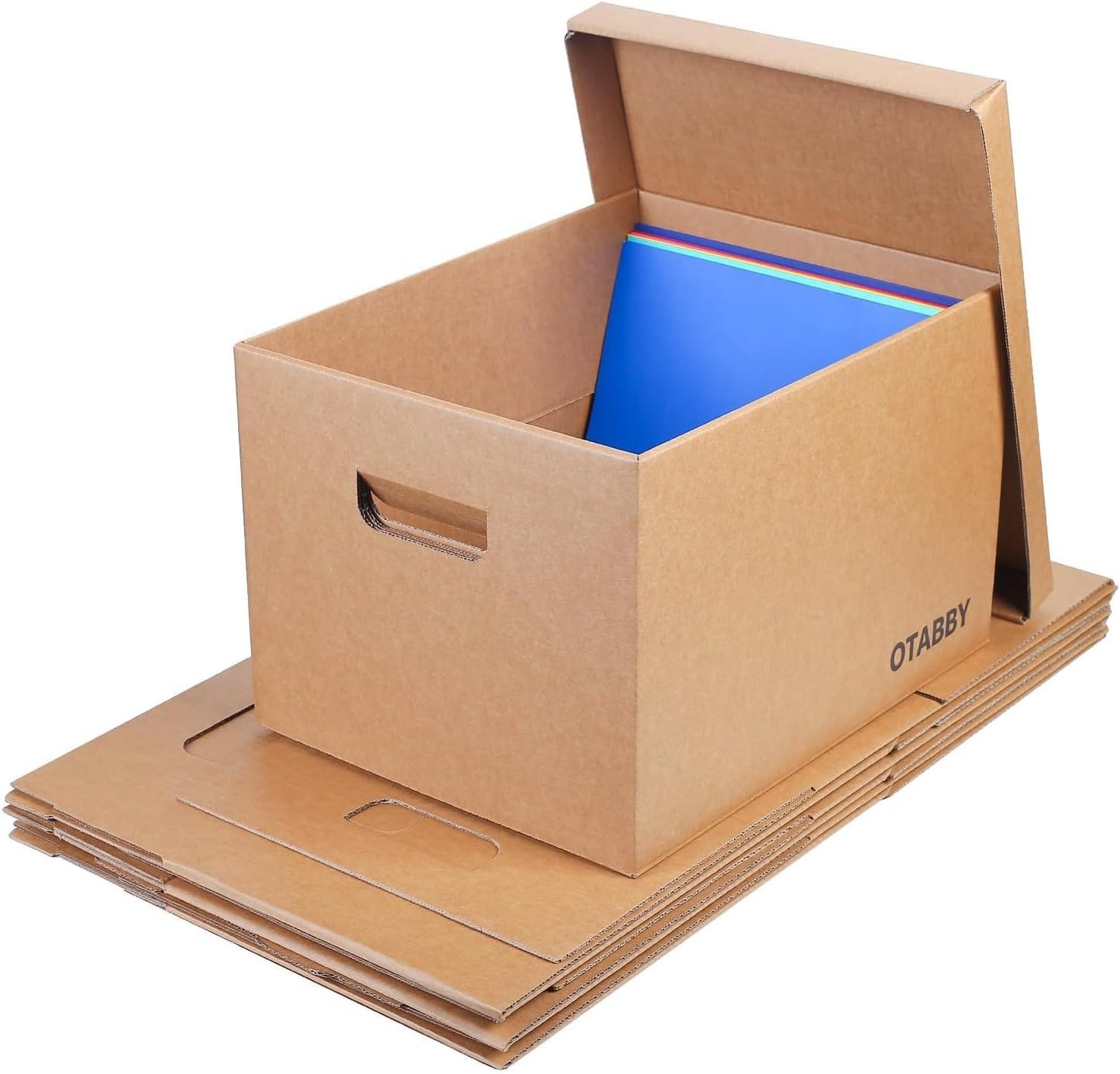 Cajas almacenamiento 4 pzas laterales 3 capas kraft con asas