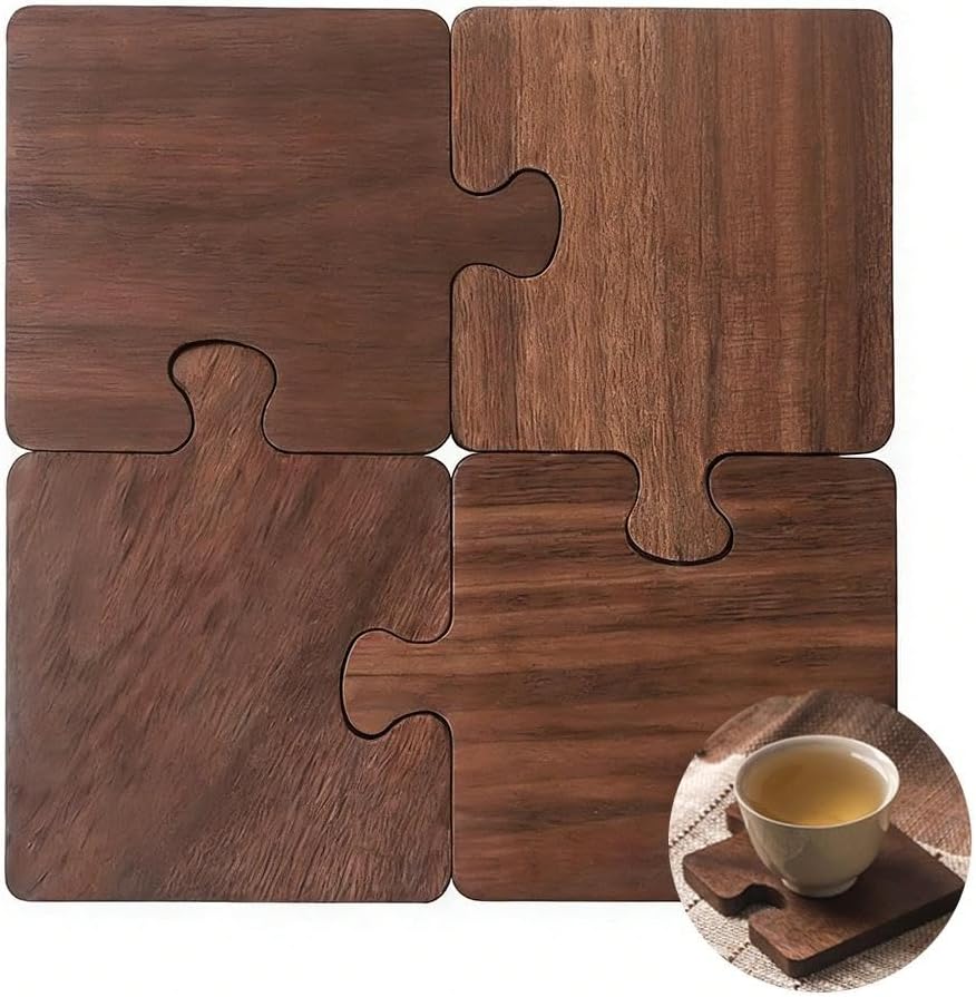 Juego de 4 posavasos rústicos de madera de nogal para mesa de bebidas y cafetería
