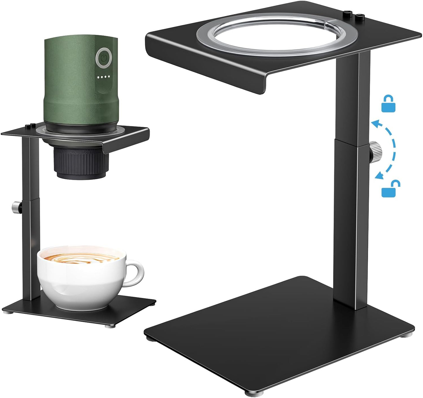 Soporte portátil para cafetera ajustable con base cuadrada negra