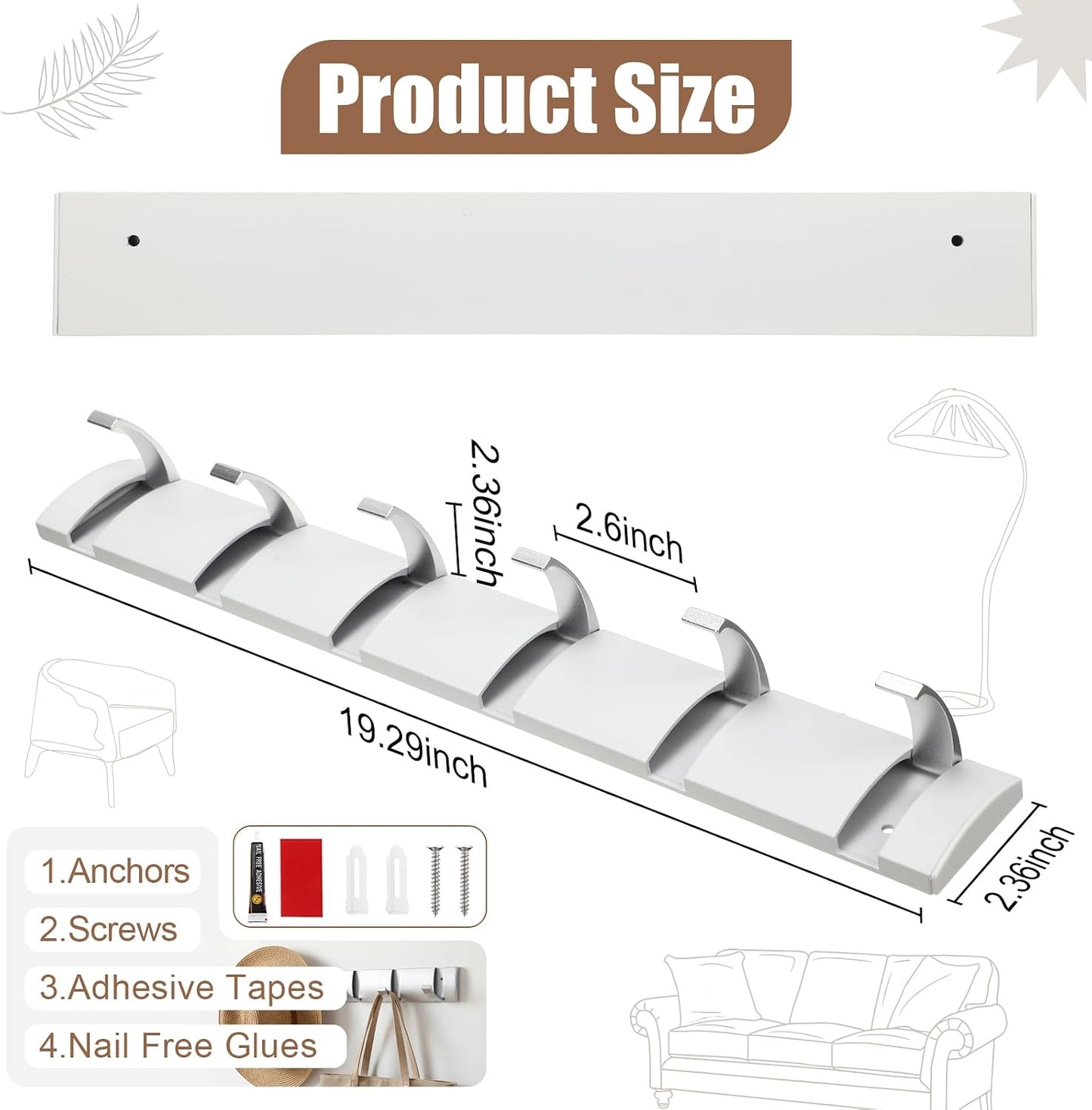 Perchero pared 6 ganchos aluminio 19pulg
