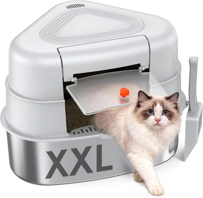 Caja arena XXL acero inox gatos con tapa gris