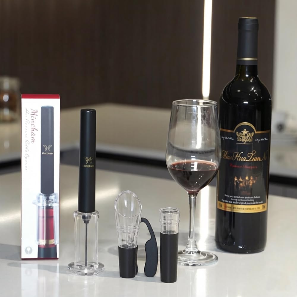 Juego de regalo de vino 4 en 1 con bomba de aire, cortador, vertedor y tapón de vacío