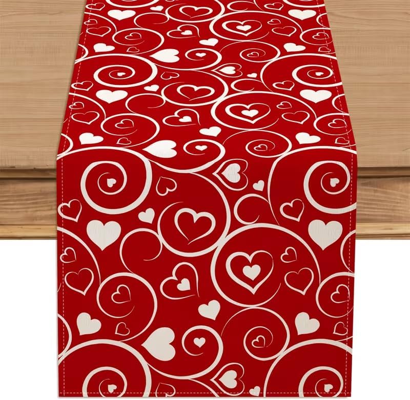 Camino mesa rojo corazón arabesco 13x72pulg